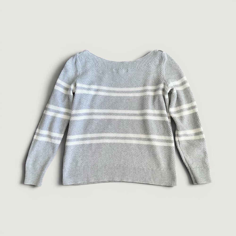 Banana Republic Boat Neck Gray White Striped Sweater